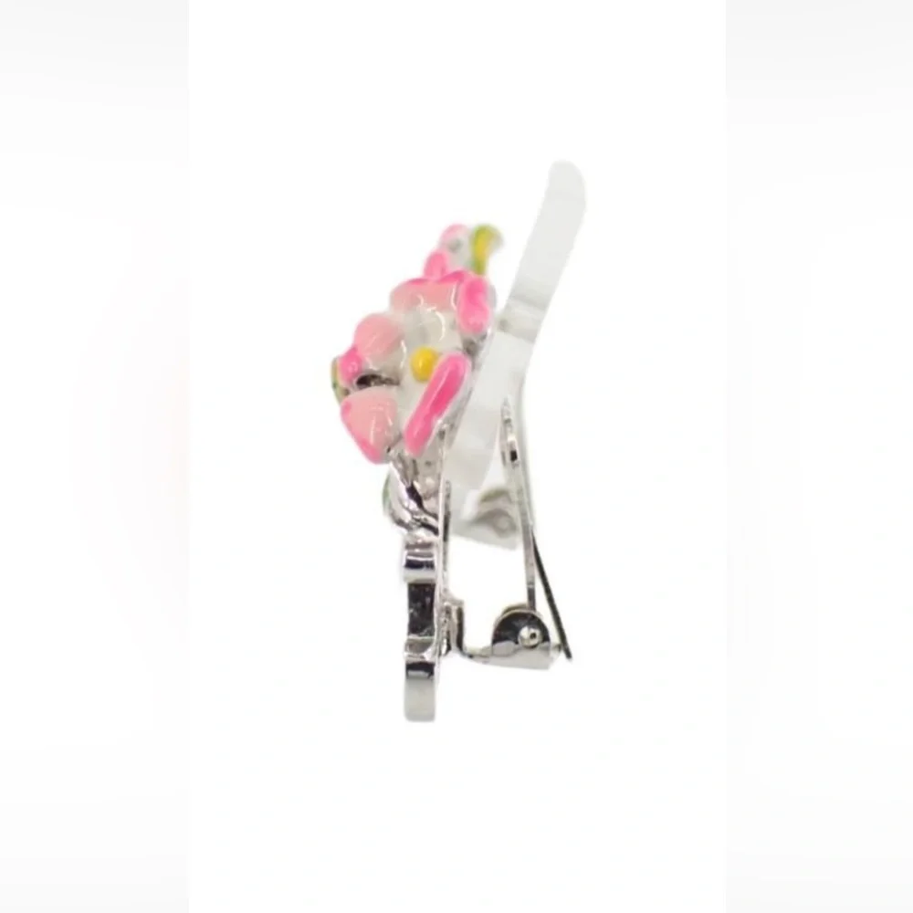 Christian Dior Pink Enamel Floral Logo Clip-On Earrings EUC - Picture 4 of 10